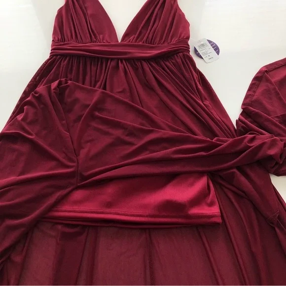 Windsor Burgundy Chiffon Maxi Dress Deep V Slit Formal Gown Size Medium NWT - Picture 13 of 15